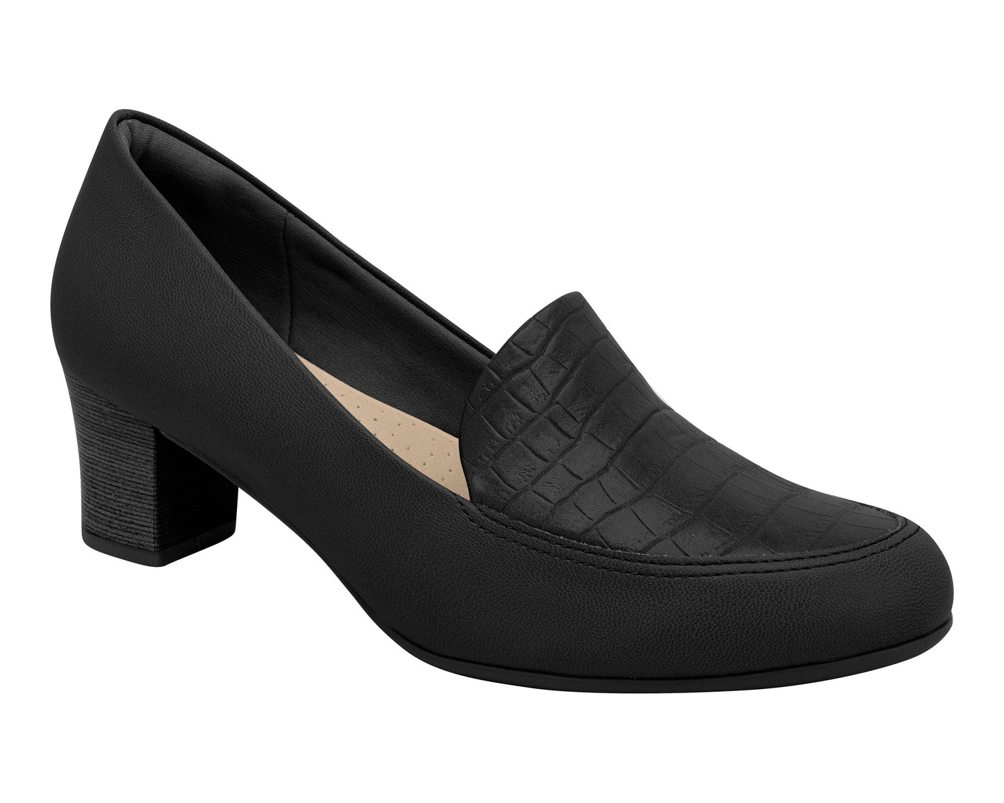 Piccadilly Reference: 110102 presents a Black Croco Color Business Court Shoe with a Medium Heel – a Moccasin-inspired design with a heel.