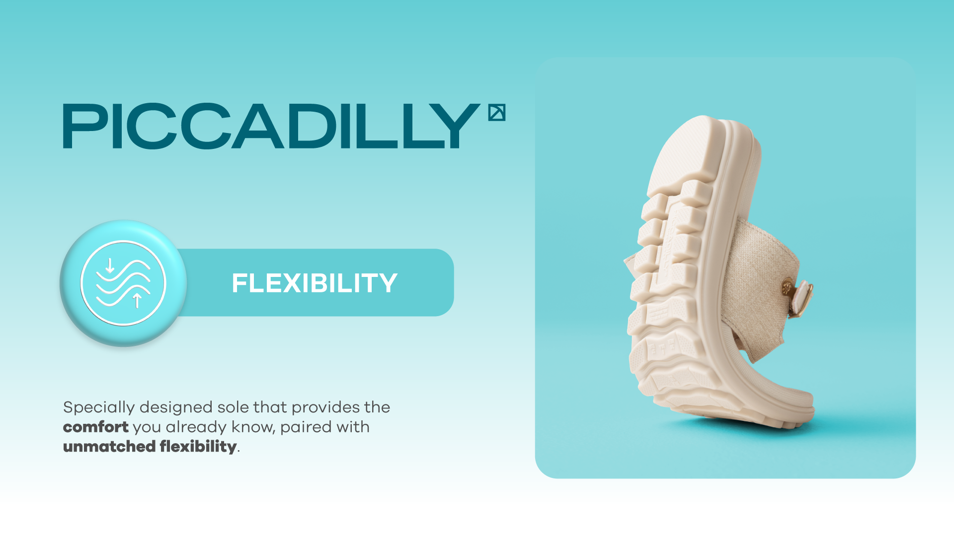 Piccadilly sandal with ultra-flexible sole bending in half. Comfortable walking shoes with specially designed flexible outsole Australia